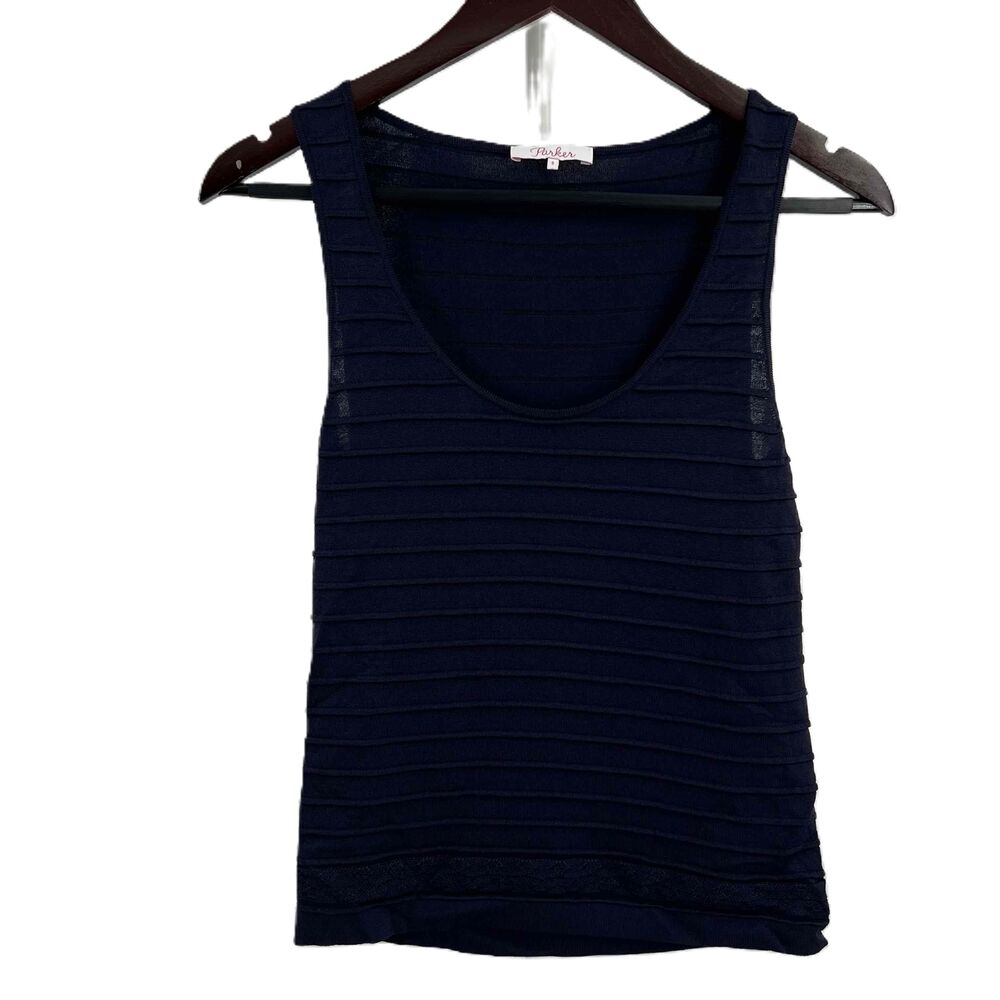 Parker Blue Stretchy Sleeveless Blouse Textured Detail Round Neck Tank Top Small